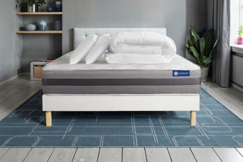 Pack lit complet 160x200 cm - Matelas + Sommier Blanc (en kit) + 2 oreillers + Couette - Actilatex Relax