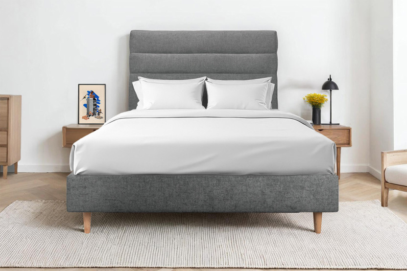 Tête de lit 140 cm Lignes - Tissu Toile Natté Gris Anthracite