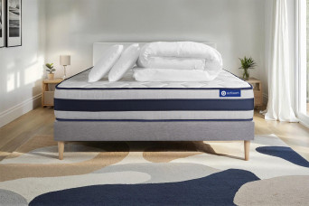 Pack lit complet 200x200 cm - Matelas + Sommier Gris (en kit) + 2 oreillers + Couette - Actilatex Ergo