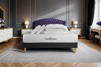 Pack lit complet 200x200 cm - Matelas + Sommier Noir (en kit) + 2 oreillers + Couette - Nottingham