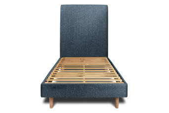 Lit 90x200 cm - Sommier à lattes H29 cm + tête de lit tapissée - Tissu Bouclette Bleu