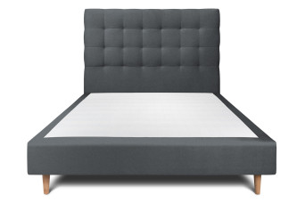 Lit 135x190 cm - Sommier tapissier H35 cm + tête de lit capitonnée - Tissu Velours Gris Anthracite