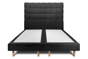 Lit 2x 100x200 cm - Sommier tapissier H29 cm + tête de lit capitonnée - Tissu Bouclette Noir
