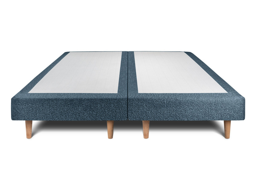 Lit 2x 90x200 cm - Sommier tapissier H29 cm + tête de lit capitonnée - Tissu Bouclette Bleu