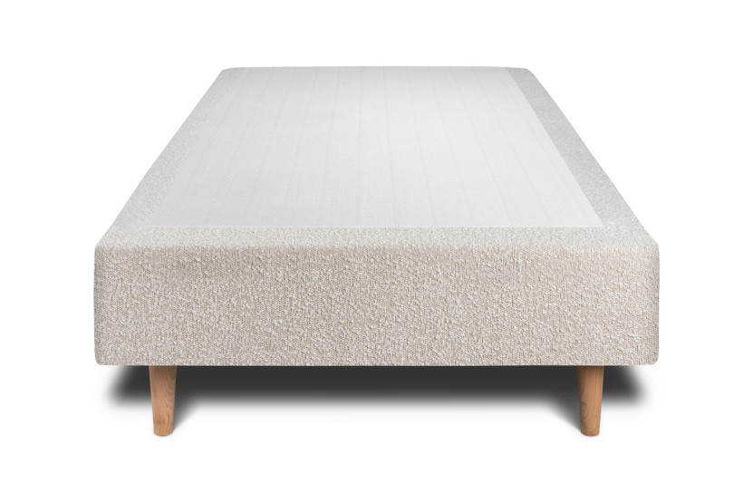 Lit 90x190 cm - Sommier tapissier H35 cm + tête de lit tapissée - Tissu Bouclette Beige Clair