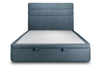 Lit coffre 200x200 cm avec Tête de lit à lignes - Tissu Bouclette Bleu