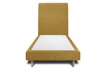 Lit 90x200 cm - Sommier tapissier H29 cm + tête de lit tapissée - Tissu Toile natté Jaune
