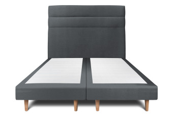 Lit 2x 90x200 cm - Sommier tapissier H29 cm + tête de lit à lignes - Tissu Velours Gris Anthracite