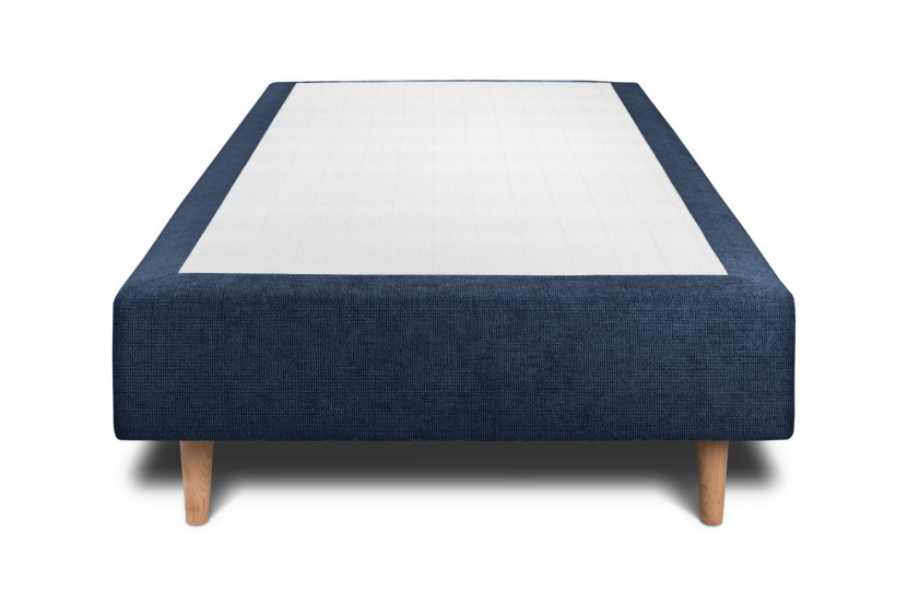 Lit 90x190 cm - Sommier tapissier H35 cm + tête de lit capitonnée - Tissu Toile natté Bleu Océan