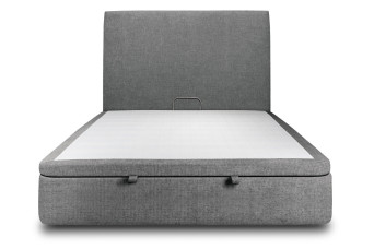 Lit coffre 180x200 cm avec Tête de lit tapissée - Tissu Toile natté Gris Anthracite