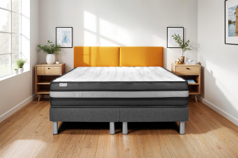Ensemble Matelas Sommier 200x200 cm - 2 Sommiers Gris - Vital Power Zen