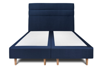 Lit 2x 90x200 cm - Sommier tapissier H35 cm + tête de lit à lignes - Tissu Velours Bleu Océan