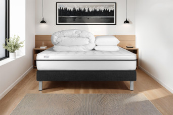 Pack lit complet 140x200 cm - Matelas + Sommier Noir (en kit) + 2 oreillers + Couette - Vital Spa
