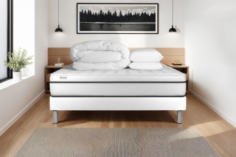 Pack lit complet 180x200 cm - Matelas + Sommier Blanc (en kit) + 2 oreillers + Couette - Vital Spa