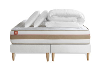 Pack lit complet 160x200 cm - Matelas + 2 Sommiers Blancs + 2 oreillers + Couette - Le Tendre