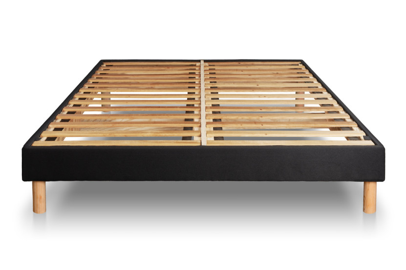 Pack lit complet 200x200 cm - Matelas + Sommier Noir (en kit) + 2 oreillers + Couette - Exclusive