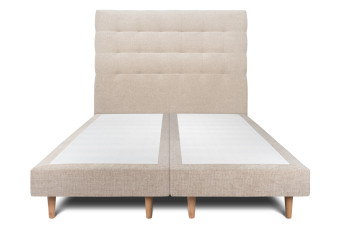 Lit 2x 90x200 cm - Sommier tapissier H29 cm + tête de lit capitonnée - Tissu Toile natté Beige Brun