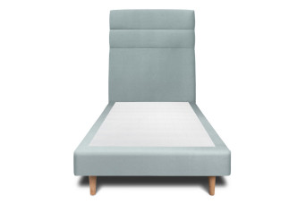 Lit 90x200 cm - Sommier tapissier H29 cm + tête de lit à lignes - Tissu Velours Gris Bleuté