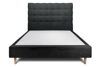 Lit 150x200 cm - Sommier tapissier H35 cm + tête de lit capitonnée - Tissu Bouclette Noir