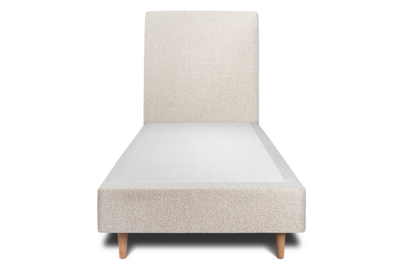 Lit 90x190 cm - Sommier tapissier H35 cm + tête de lit tapissée - Tissu Bouclette Beige Clair