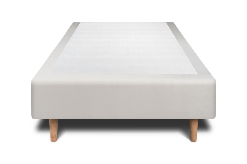 Lit 90x200 cm - Sommier tapissier H35 cm + tête de lit tapissée - Tissu Velours Gris Clair