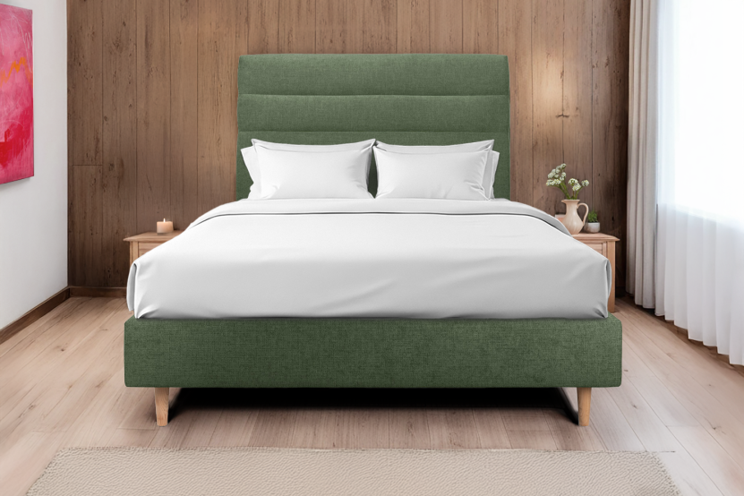 Tête de lit 200 cm Lignes - Tissu Toile Natté Vert Kaki