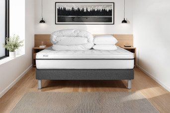 Pack lit complet 180x200 cm - Matelas + Sommier Gris (en kit) + 2 oreillers + Couette - Vital Spa