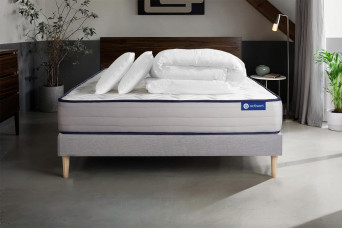 Pack lit complet 200x200 cm - Matelas + Sommier Gris (en kit) + 2 oreillers + Couette - Actilatex Form