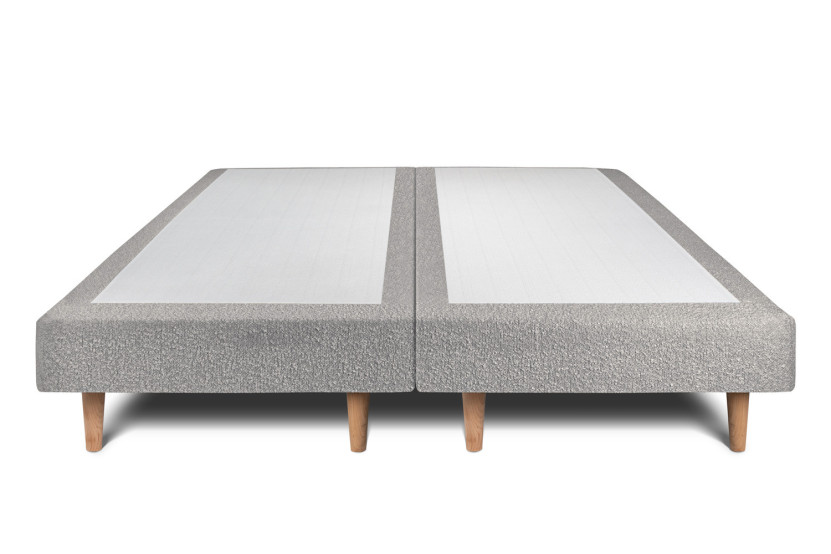 Lit 2x 90x200 cm - Sommier tapissier H29 cm + tête de lit capitonnée - Tissu Bouclette Gris