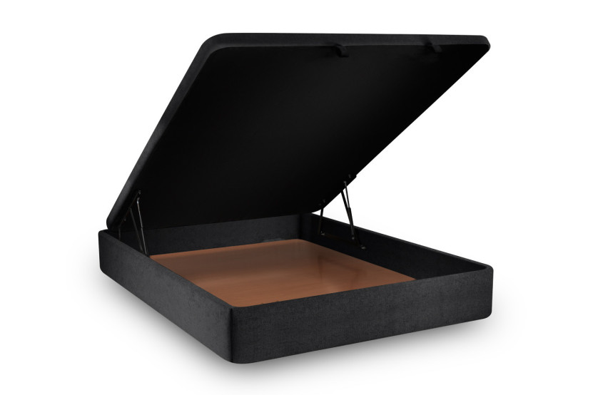 Lit coffre 180x200 cm avec Tête de lit à lignes - Tissu Toile natté Noir