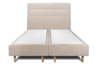 Lit 2x 90x200 cm - Sommier tapissier H35 cm + tête de lit à lignes - Tissu Toile natté Beige Brun