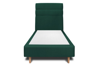Lit 90x190 cm - Sommier tapissier H35 cm + tête de lit à lignes - Tissu Velours Vert