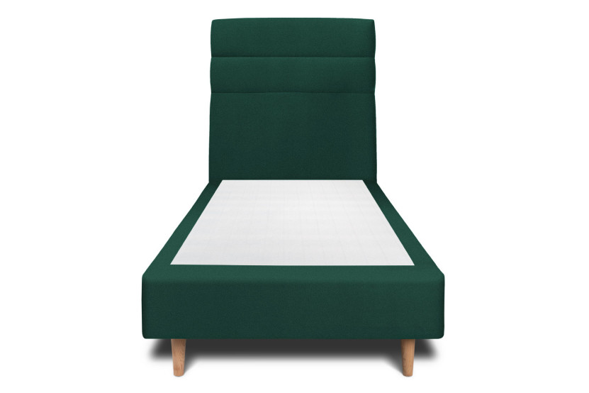 Lit 90x190 cm - Sommier tapissier H35 cm + tête de lit à lignes - Tissu Velours Vert