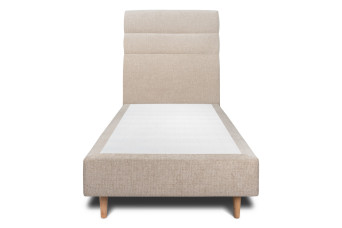 Lit 90x200 cm - Sommier tapissier H35 cm + tête de lit à lignes - Tissu Toile natté Beige Brun