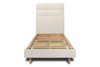 Lit 90x190 cm - Sommier à lattes H29 cm + tête de lit à lignes - Tissu Toile natté Beige Clair