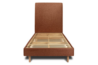 Lit 90x190 cm - Sommier à lattes H29 cm + tête de lit tapissée - Tissu Bouclette Terracotta