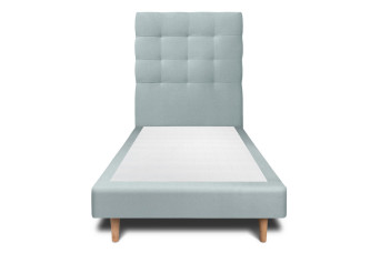 Lit 90x190 cm - Sommier tapissier H29 cm + tête de lit capitonnée - Tissu Velours Gris Bleuté