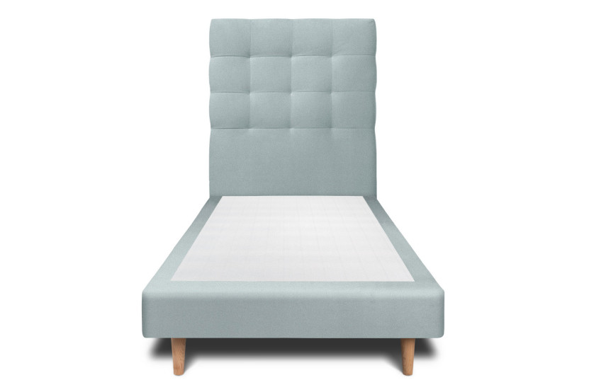 Lit 90x190 cm - Sommier tapissier H29 cm + tête de lit capitonnée - Tissu Velours Gris Bleuté