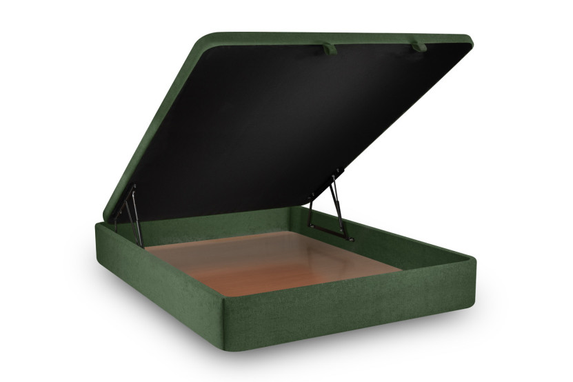 Lit coffre 180x200 cm avec Tête de lit à lignes - Tissu Toile natté Vert Kaki