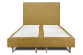 Lit 2x 90x200 cm - Sommier tapissier H35 cm + tête de lit tapissée - Tissu Toile natté Jaune