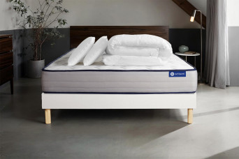 Pack lit complet 200x200 cm - Matelas + Sommier Blanc (en kit) + 2 oreillers + Couette - Actiflex Form