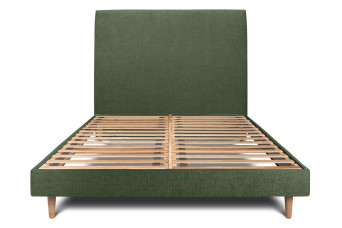 Lit 180x200 cm - Sommier à lattes H29 cm + tête de lit tapissée - Tissu Toile natté Vert Kaki