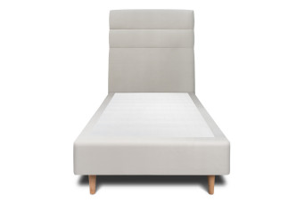 Lit 90x200 cm - Sommier tapissier H35 cm + tête de lit à lignes - Tissu Velours Gris Clair