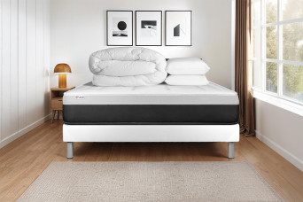Pack lit complet 140x190 cm - Matelas + Sommier Blanc (en kit) + 2 oreillers + Couette - Vital Form