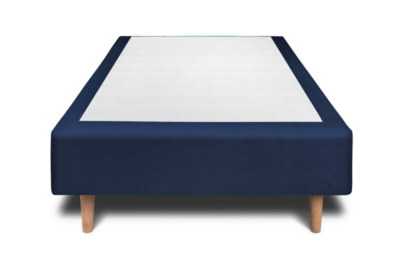 Lit 90x190 cm - Sommier tapissier H35 cm + tête de lit capitonnée - Tissu Velours Bleu Océan