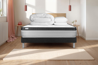 Pack lit complet 200x200 cm - Matelas + Sommier Noir (en kit) + 2 oreillers + Couette - Vital Ergo
