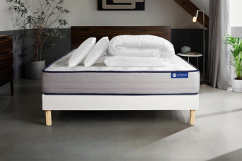 Pack lit complet 160x200 cm - Matelas + Sommier Blanc (en kit) + 2 oreillers + Couette - Actilatex Form