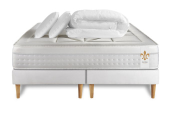 Pack lit complet 180x200 cm - Matelas + 2 Sommiers Blancs + 2 oreillers + Couette - Vingt-Huit