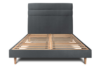 Lit 180x200 cm - Sommier à lattes H29 cm + tête de lit à lignes - Tissu Velours Gris Anthracite