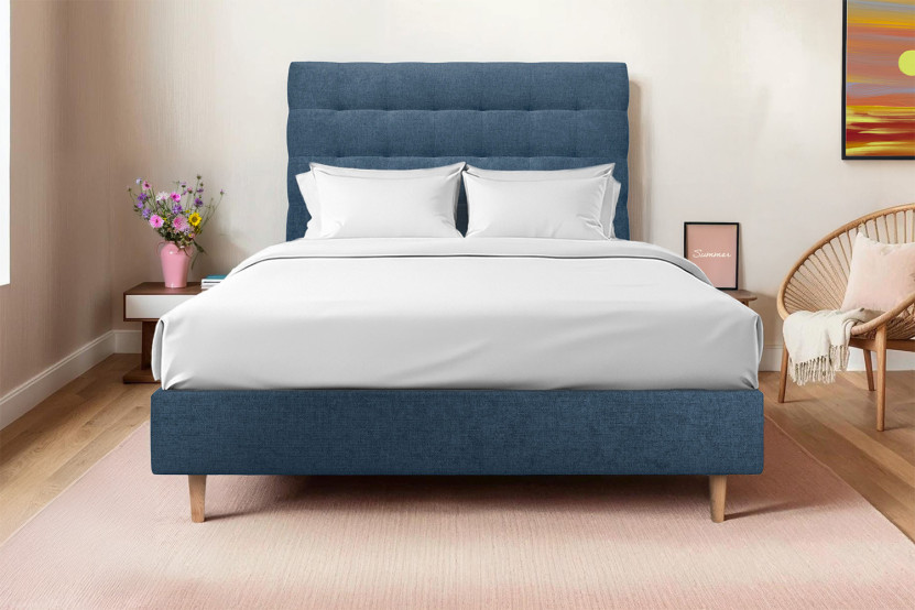 Tête de lit 140 cm Capitonnée - Tissu Toile Natté Bleu Ocean